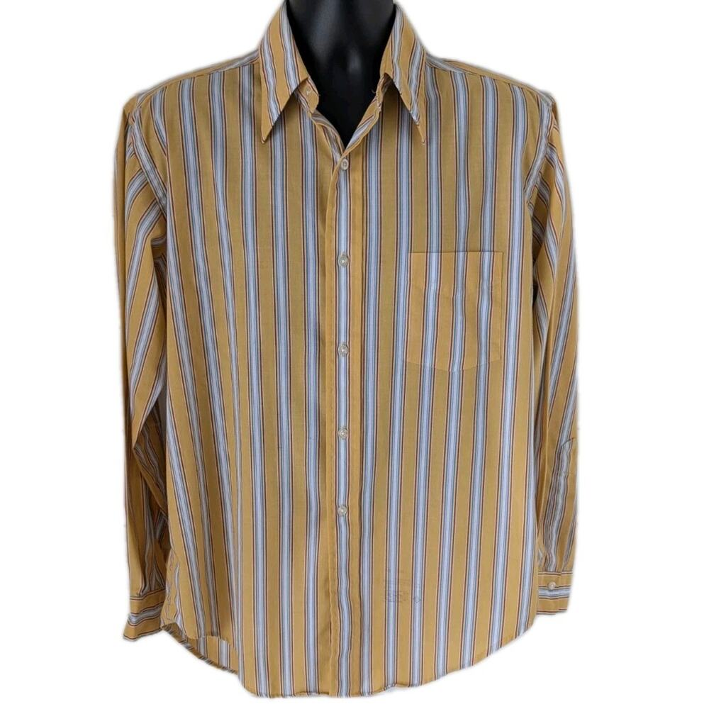 Vintage Mid-1960s Gant Town Collar Striped Shirt Hughes Hatcher Detroit 16-34 L